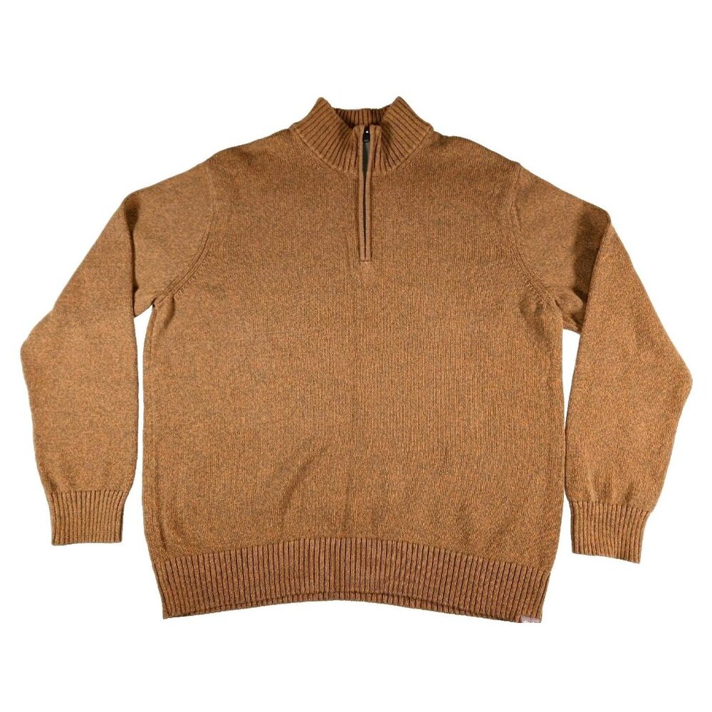 Eddie Bauer Mens 2XL Brown Pullover Sweater Cotton Quarter Zip Rib Knit Grandpa